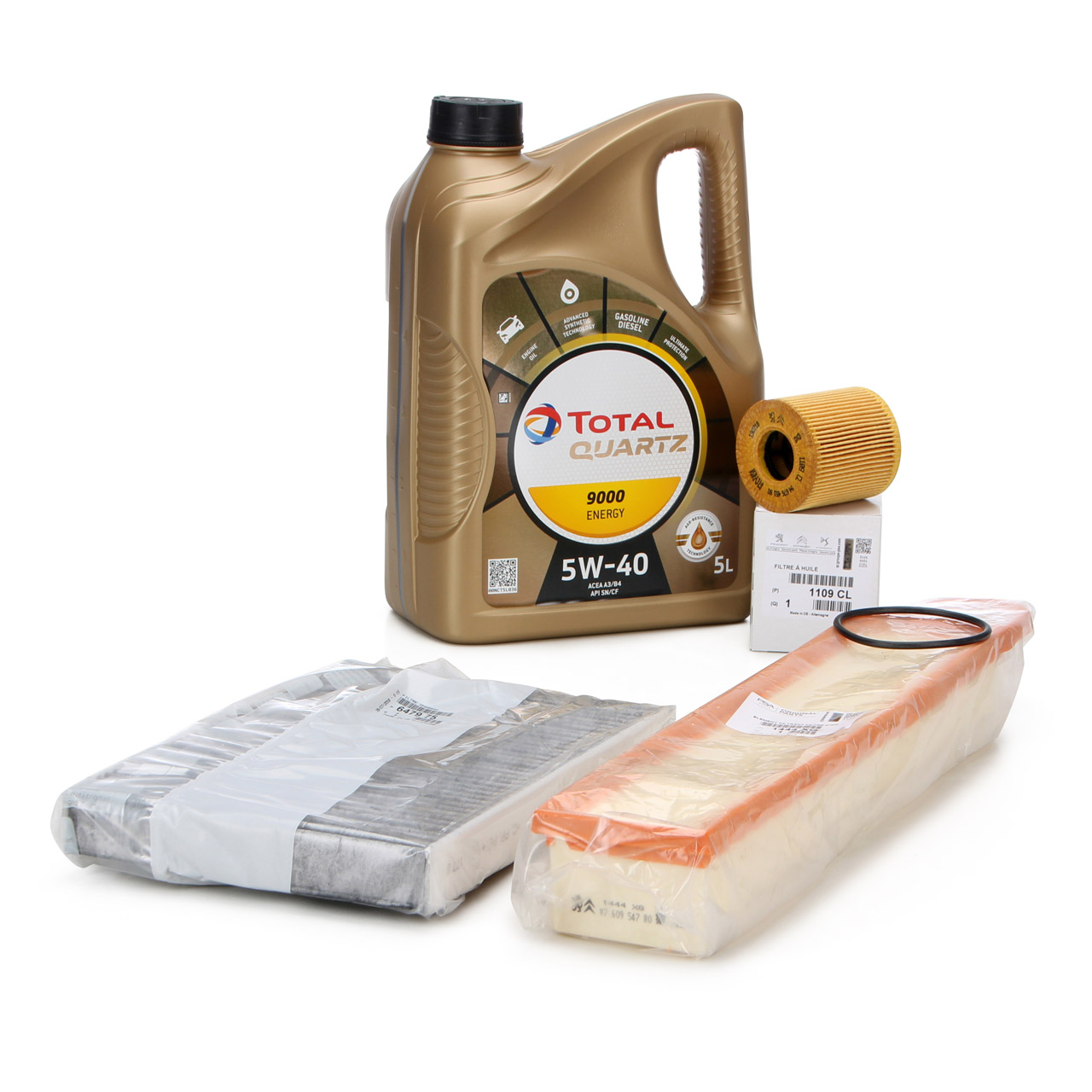 ORIGINAL PSA Inspektionskit + 5L TOTAL QUARTZ 5W40 Motoröl 1.4 1.6 C3 C4 308 408