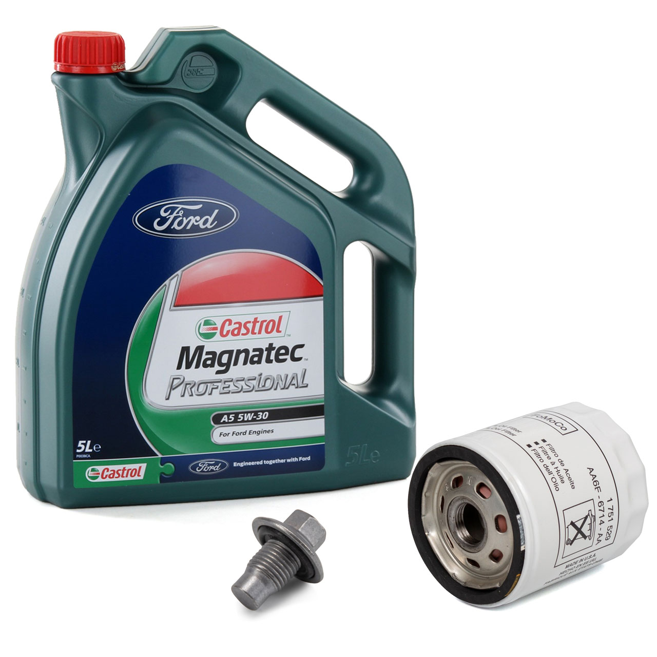 ORIGINAL Ford CASTROL 5W30 5 L + Ölfilter 2468342 + Schraube 1.0/2.0 EcoBoost 1.8 2.0 2.3