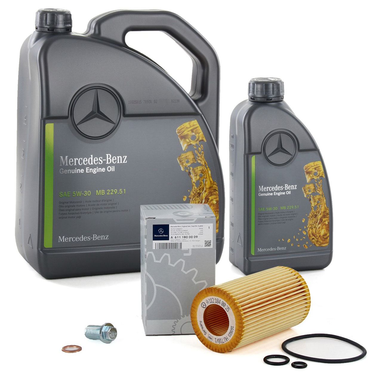 6 Liter ORIGINAL Mercedes-Benz Motoröl 5W30 MB 229.51 + Ölfilter 6111800009
