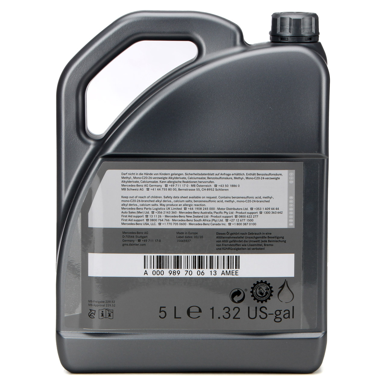 5L 5 Liter ORIGINAL Mercedes-Benz Motoröl ÖL 5W30 5W-30 MB 229.52 000989700613