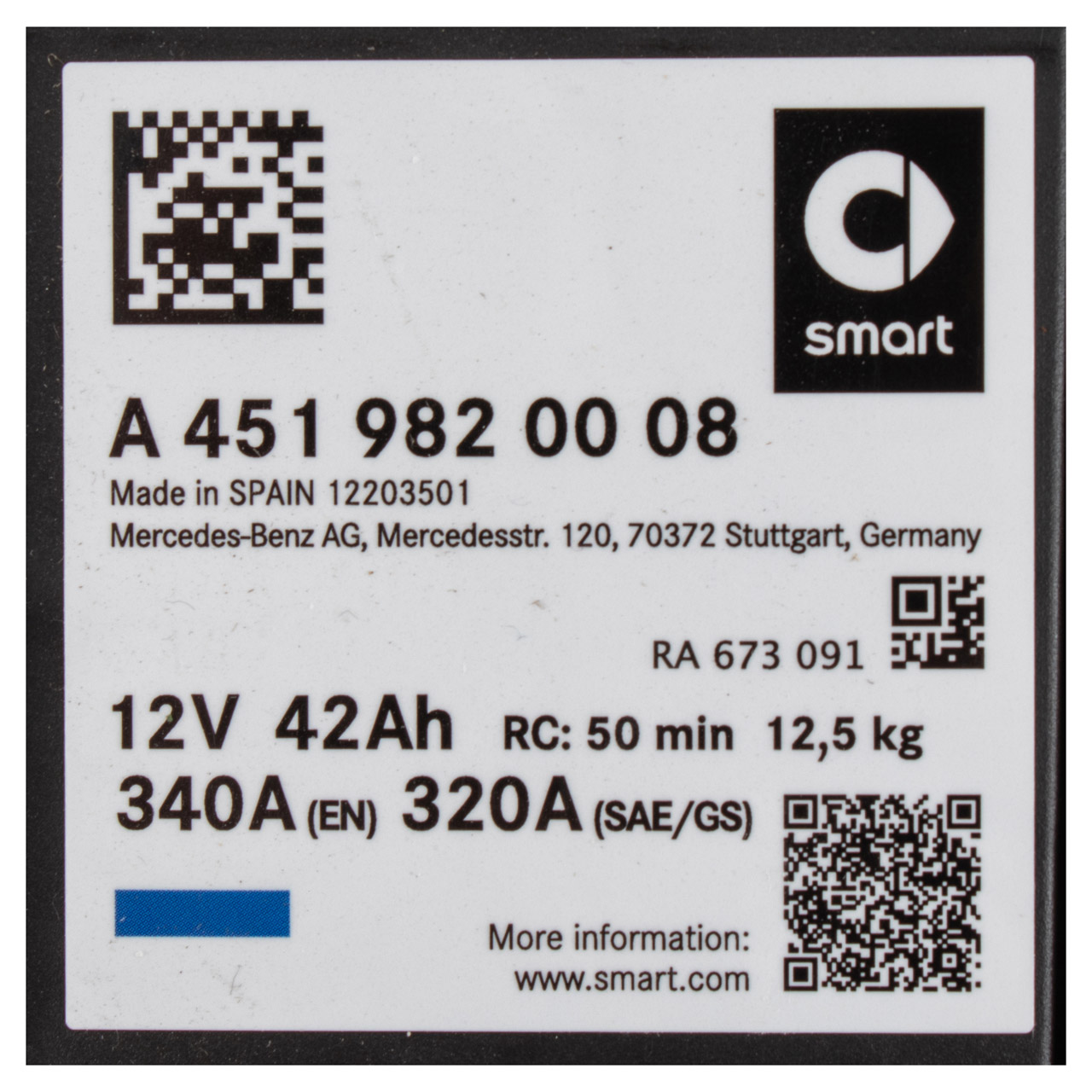 ORIGINAL SMART Autobatterie Batterie Starterbatterie 12V 42Ah 340A 4519820008