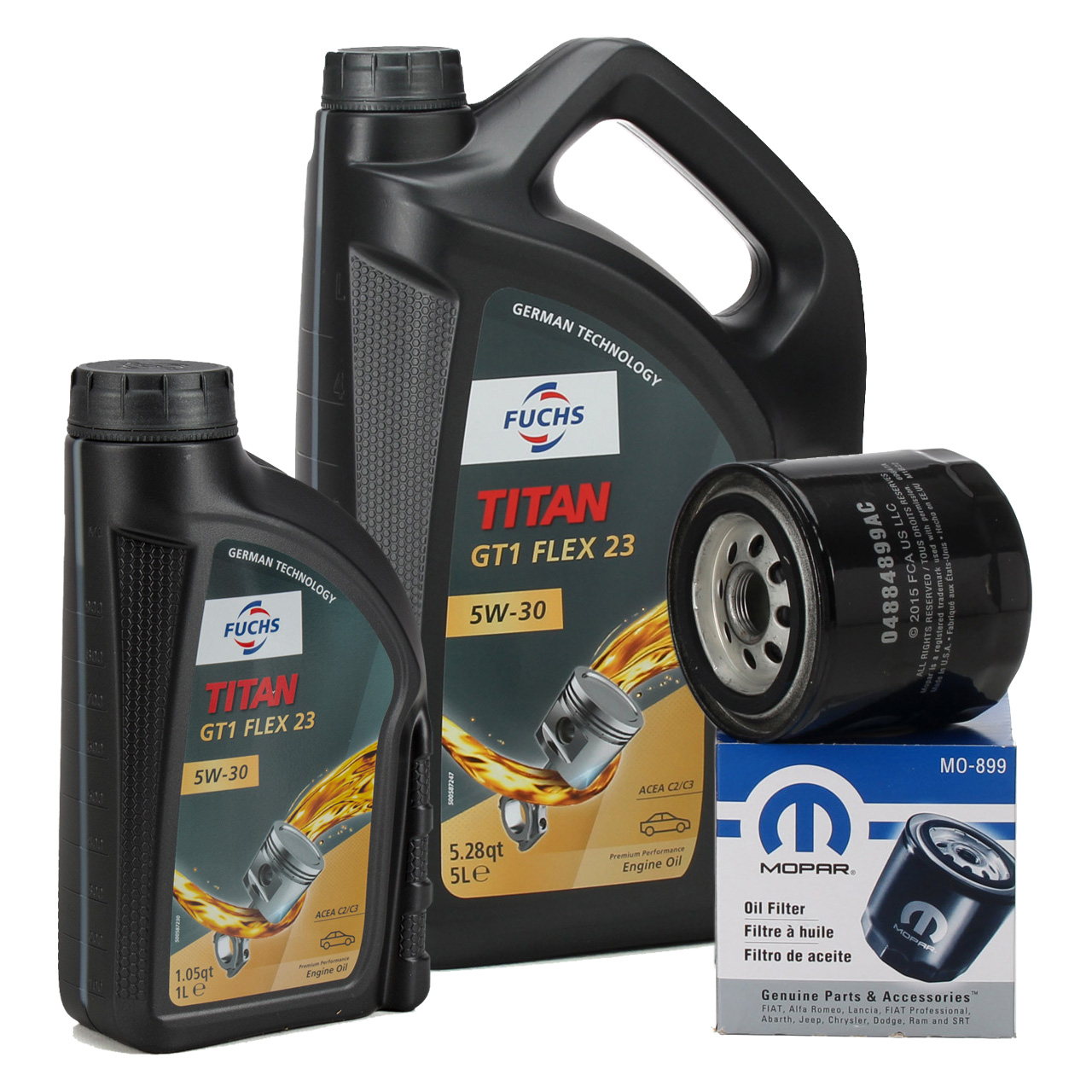 6L FUCHS Motoröl TITAN GT1 Flex C23 5W30 + ORIGINAL MOPAR Ölfilter 04884899AC