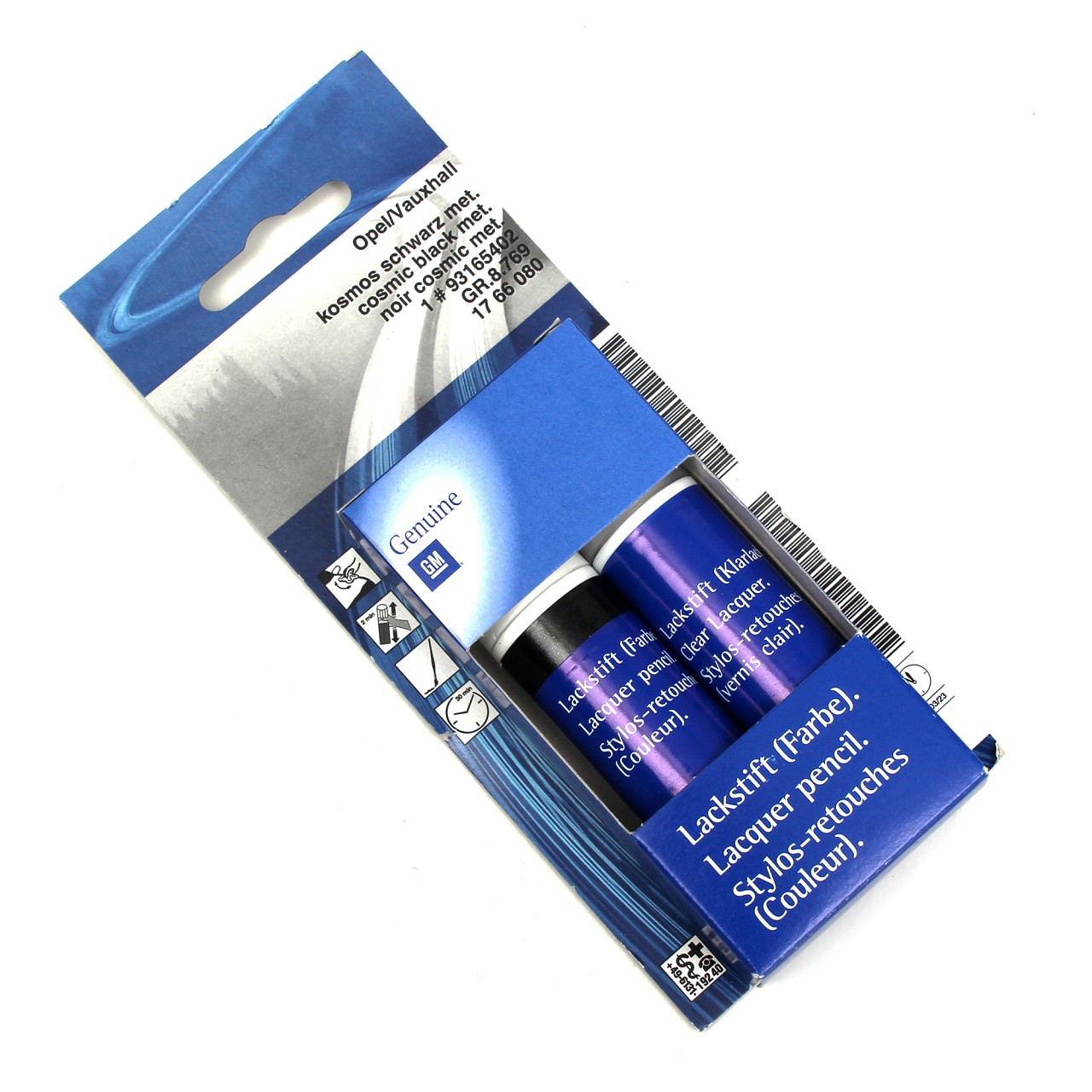 Original Gm Opel Lackstift Set Kosmos Schwarz Metallic 12ml Klarlack 93165402