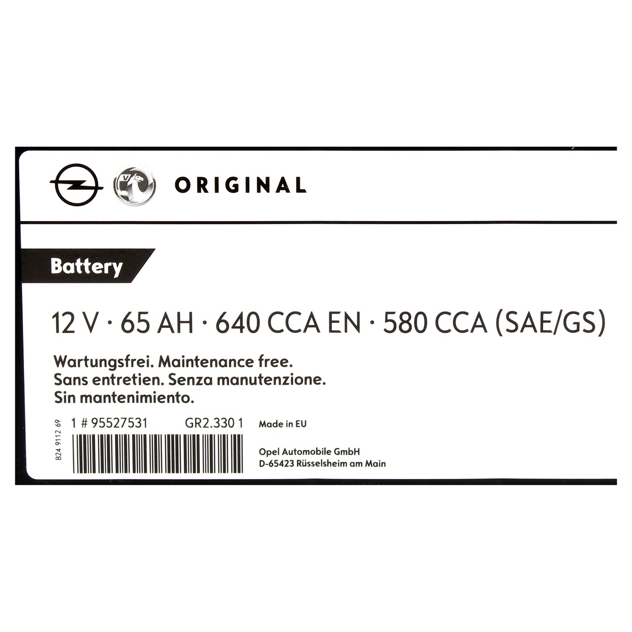 ORIGINAL GM Opel Autobatterie Starterbatterie 12V 65Ah 580 CCA EN 95530725
