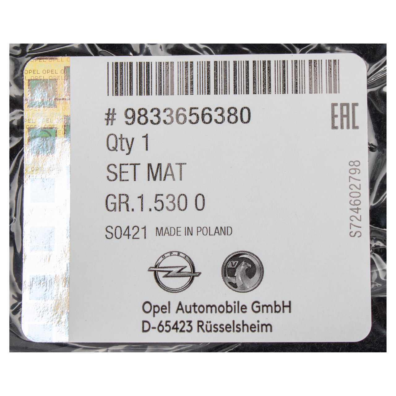 ORIGINAL Opel Textilmatten Fußmatten Automatten Satz Corsa F J 4-tlg 9833656380
