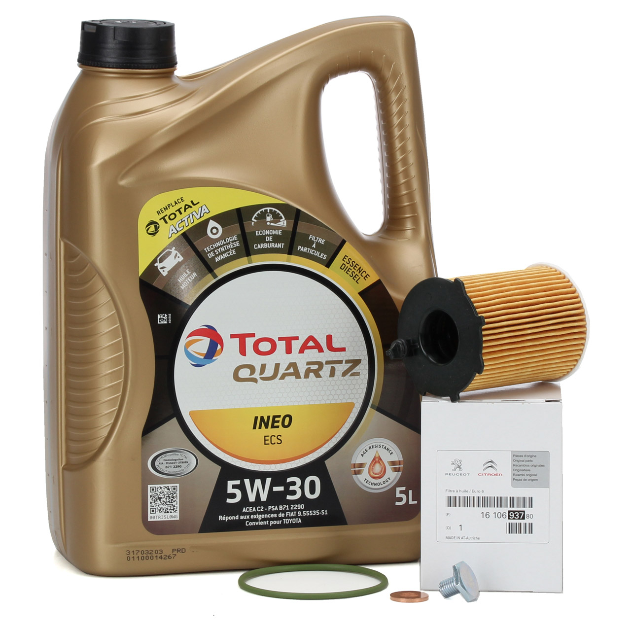 5 Liter TOTAL 5W-30 Motoröl + ORIGINAL PSA Ölfilter C3 C4 C5 208 308 508 1.6 HDi