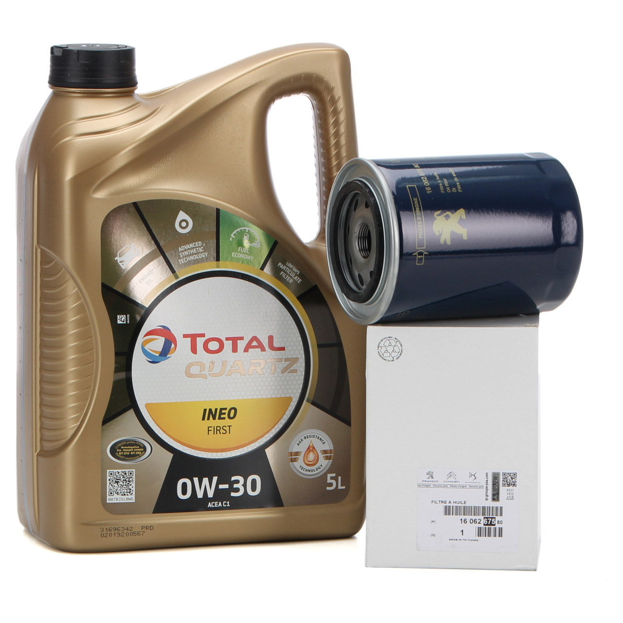 TOTAL QUARTZ INEO FIRST 0W-30 5 L + ORIGINAL Citroen Peugeot Ölfilter 1606267580