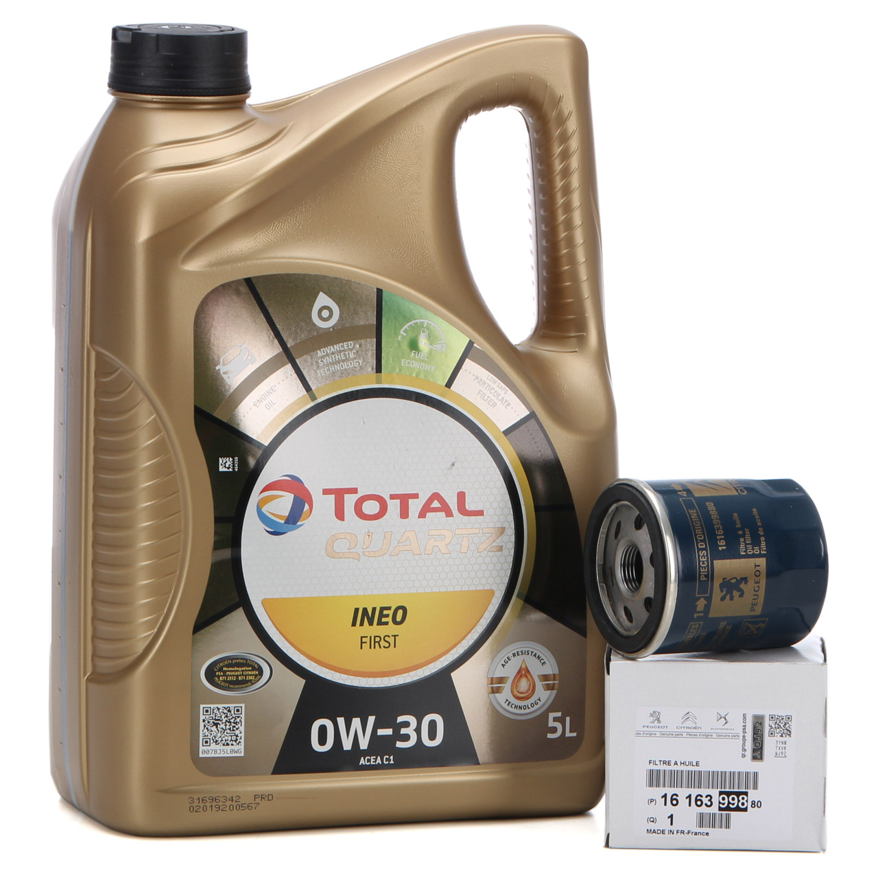 TOTAL QUARTZ INEO FIRST 0W-30 5 L + ORIGINAL Citroen Peugeot Ölfilter 1616399880