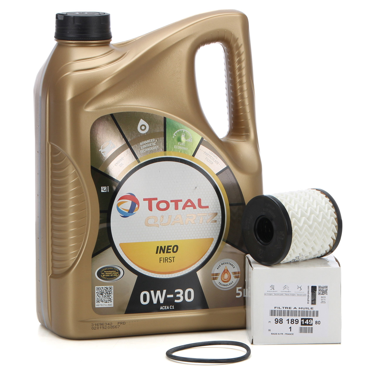 TOTAL QUARTZ INEO FIRST 0W-30 5 L + ORIGINAL Citroen Peugeot Ölfilter 9818914980