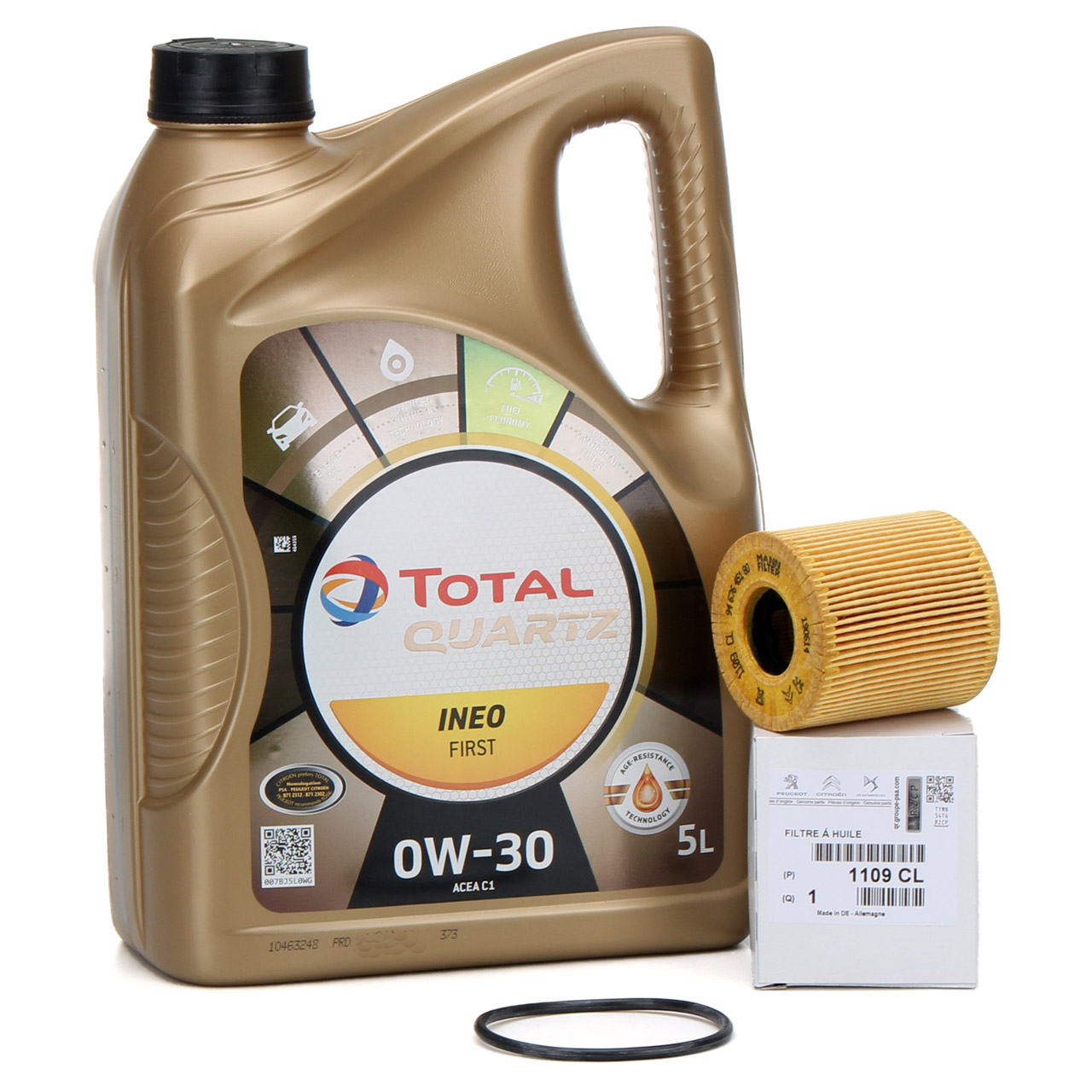 5L 5 Liter TOTAL QUARTZ INEO FIRST 0W-30 + ORIGINAL PSA Ölfilter 1109.CL