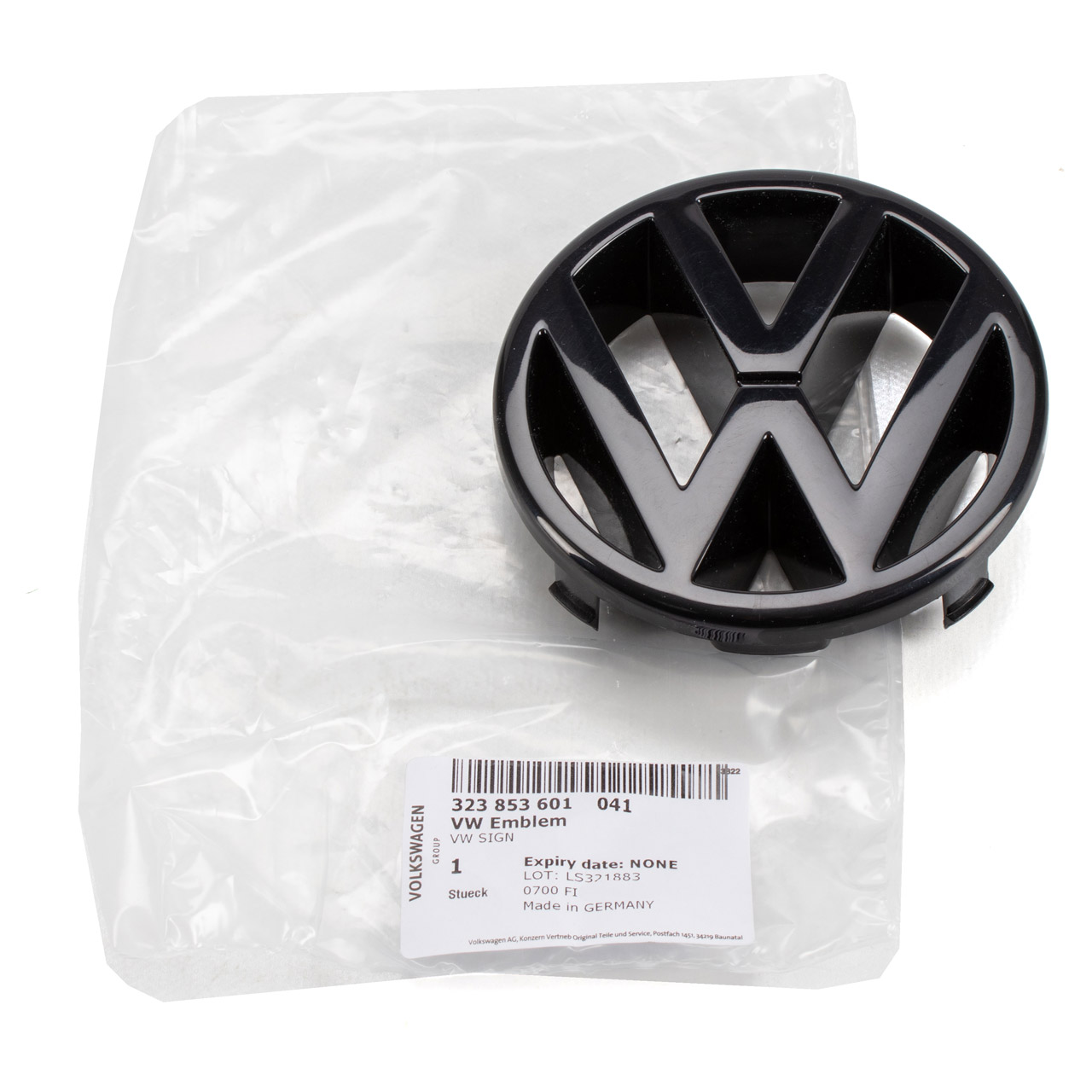 ORIGINAL VW Emblem Logo Symbol Kühlergrill Schwarz Golf 2 3 T4 Vento 323853601 041 Ø 10cm