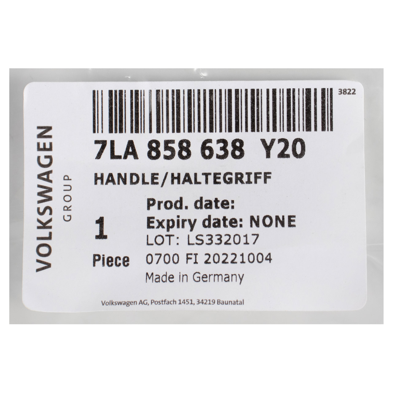 ORIGINAL VW Haltegriff Innenausstattung ASäule T6 T7 rechts 7LA858638