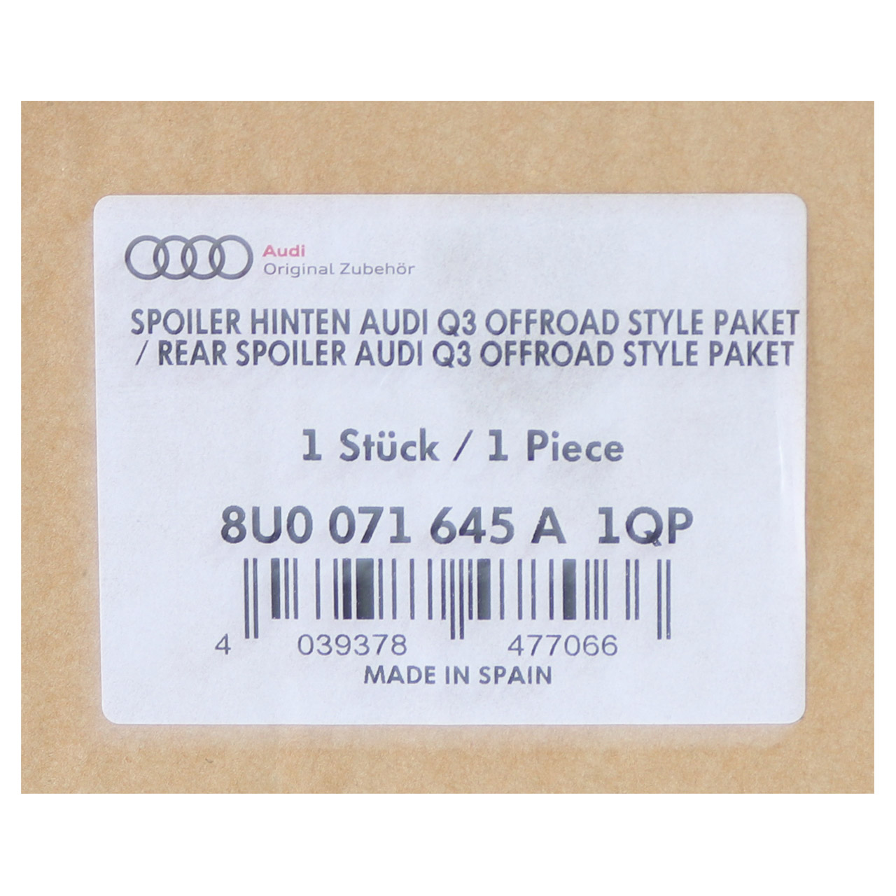 ORIGINAL Audi Heckschürze mit Unterfahrschutz Q3 PR-Nr. 7X0 8U0071645A 1QP