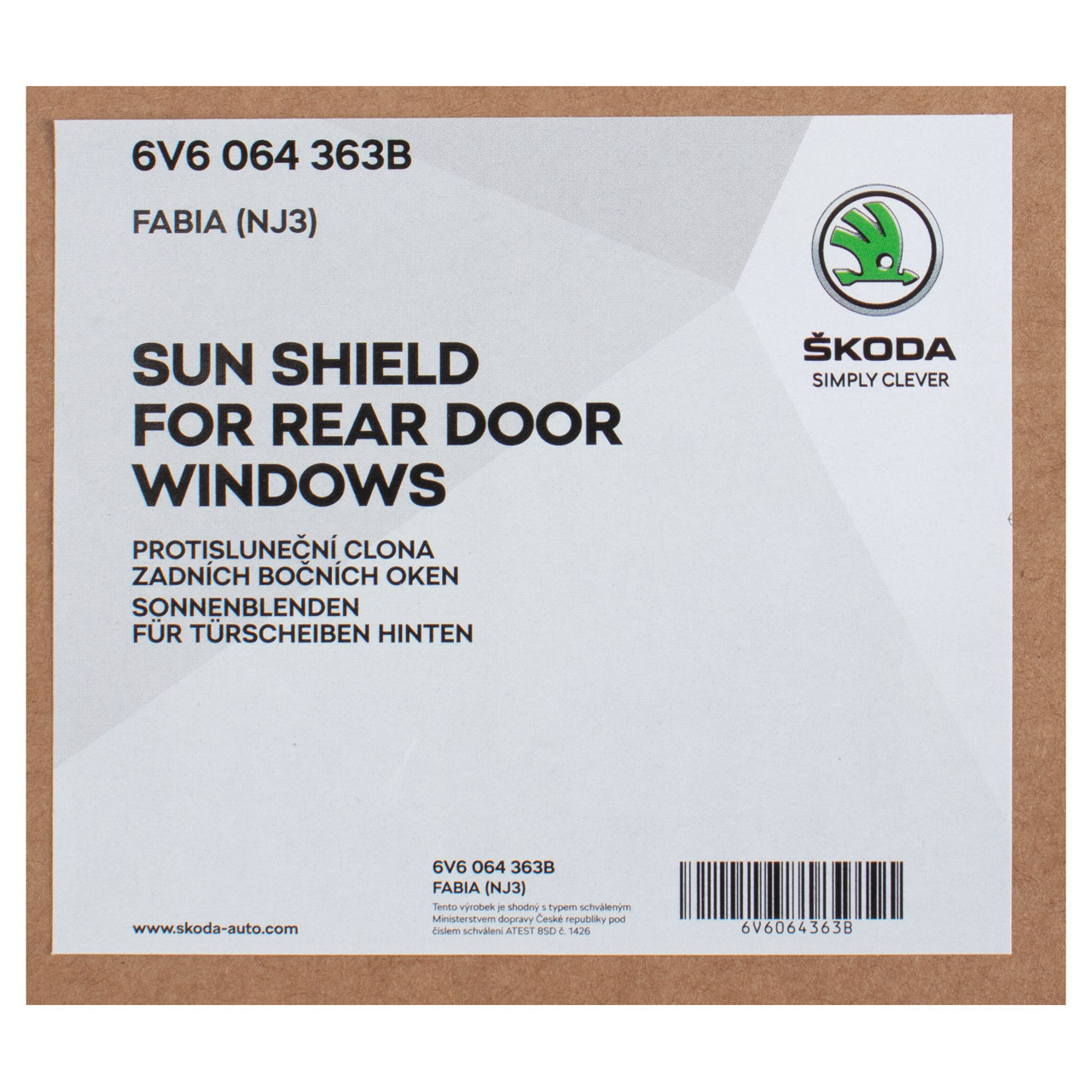 ORIGINAL Skoda Sonnenblende Sonnenschutz Fabia 3 Limo NJ3 hinten 6V6064363B
