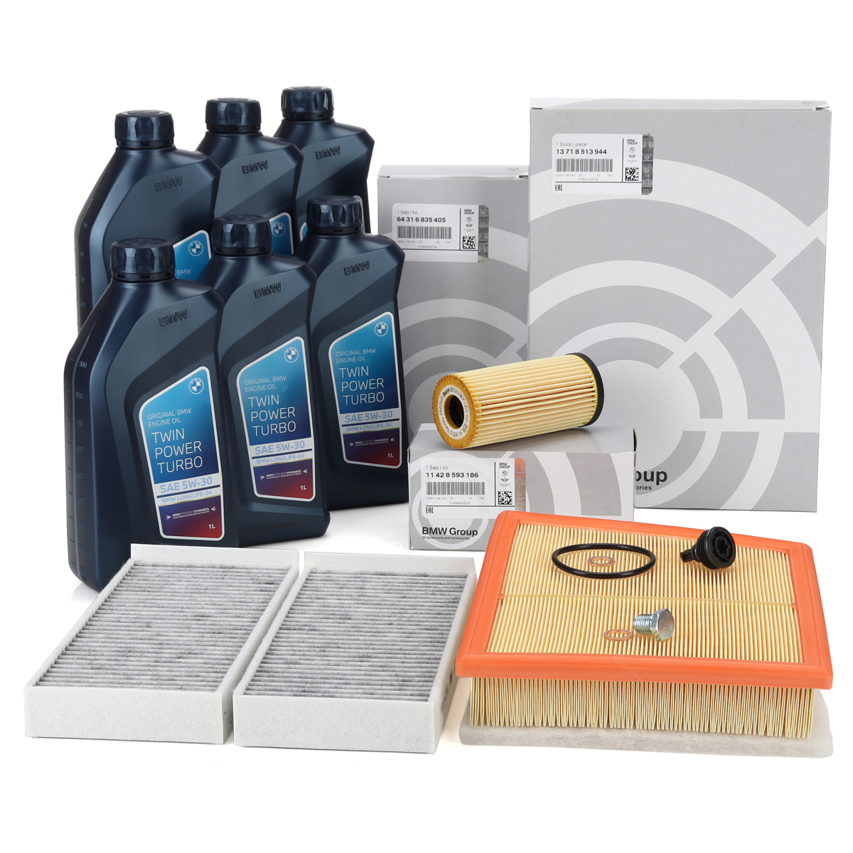 ORIGINAL BMW Filterset 3-tlg + 6L 5W30 Motor&ouml;l F40 F44/45/46 X1 F48 X2 F39 B38/37 B48/47