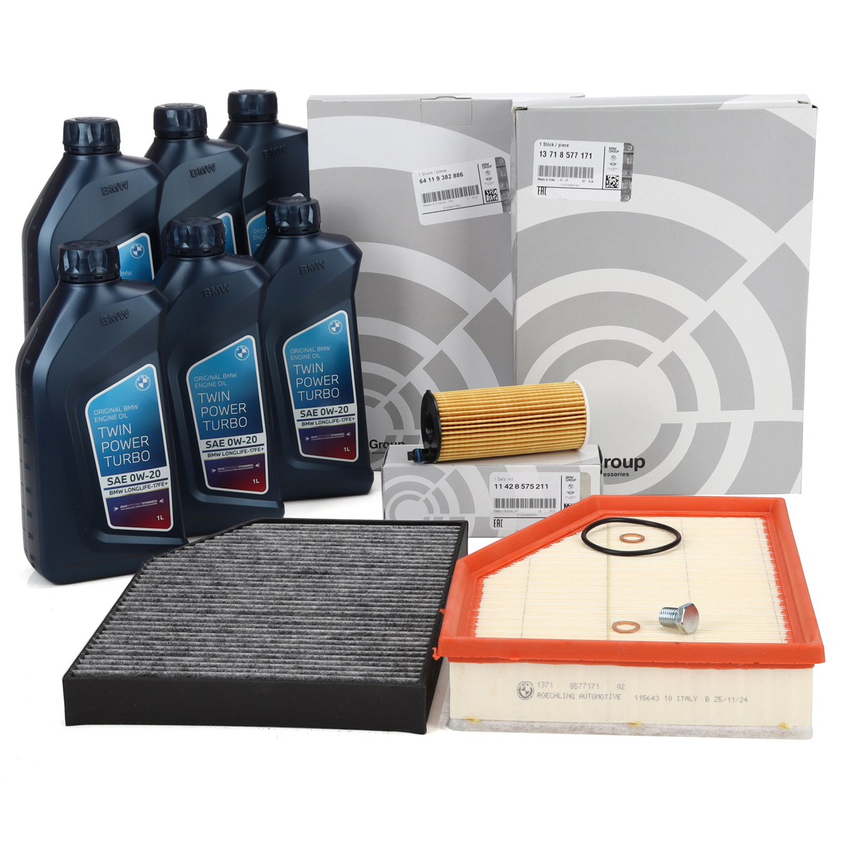 ORIGINAL BMW filter set, 3-piece + 6L 0W20 engine oil X3 G01 X4 G02 20/30i 18-25d 30e B48 B47