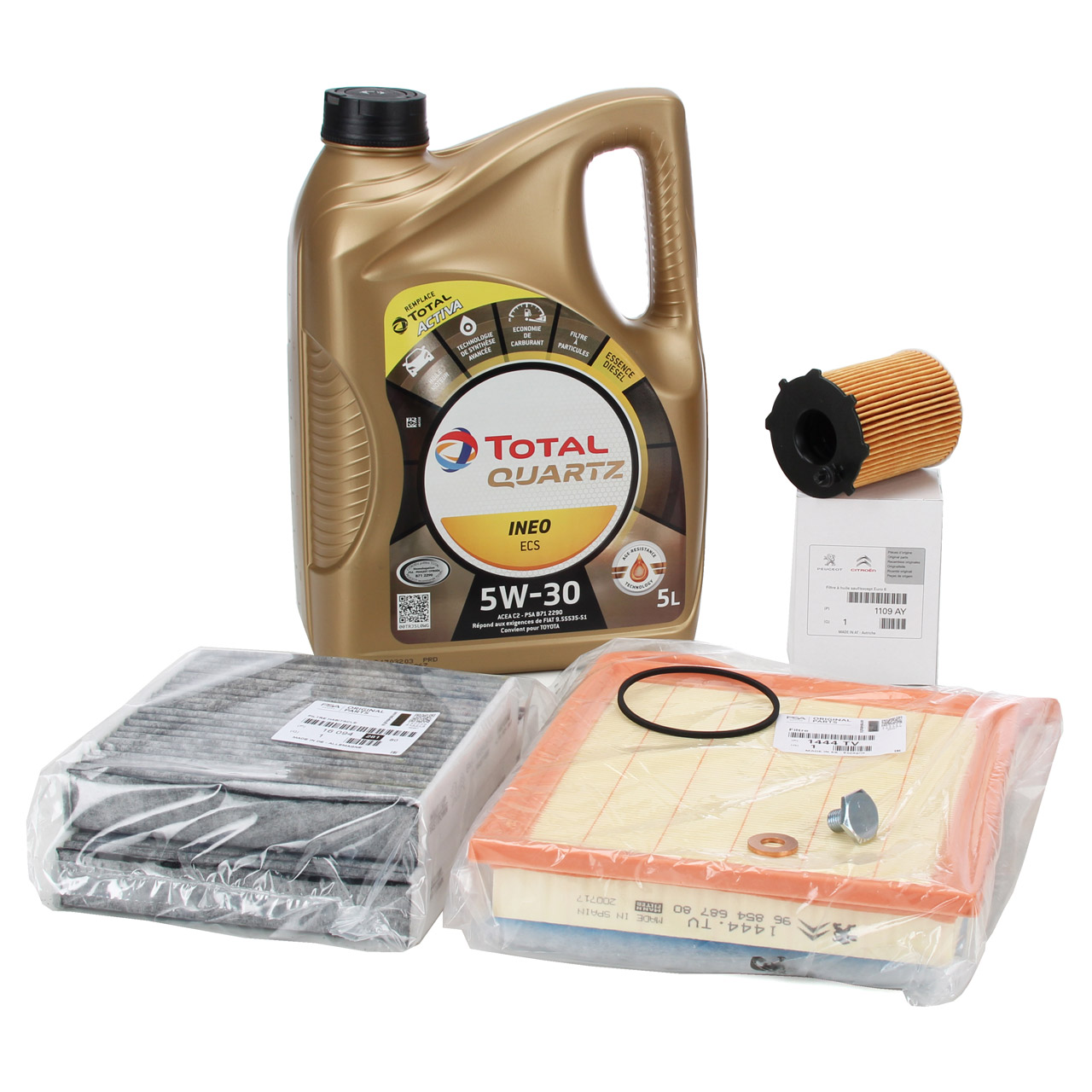 ORIGINAL PSA filter set + 5L TOTAL 5W30 engine oil for C3 II DS3 207 208 1.4/1.6 HDi