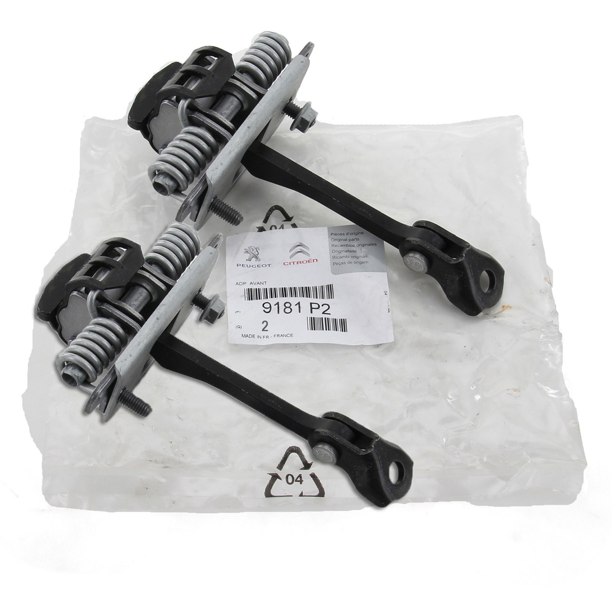 2x ORIGINAL PSA door stop, door hold-back strap, door catch strap, Berlingo Partner front 9181.P2