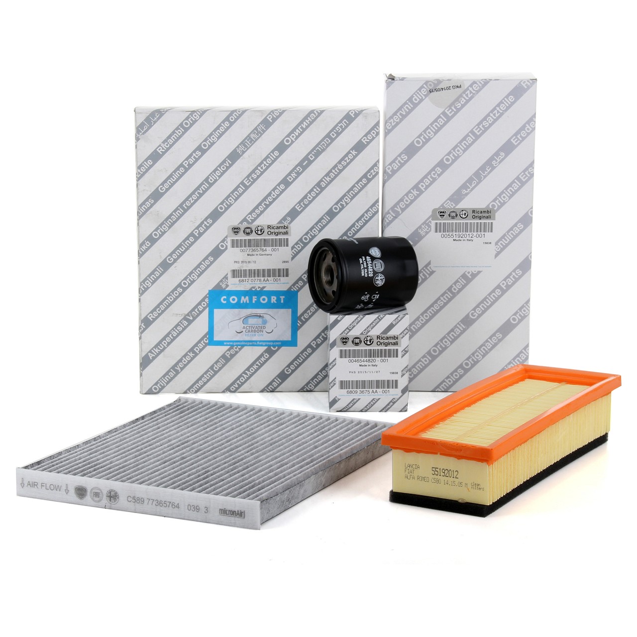 ORIGINAL Alfa Romeo inspection kit, 3 pieces, MITO (955), GRANDE / PUNTO (199), 1.2, 1.4