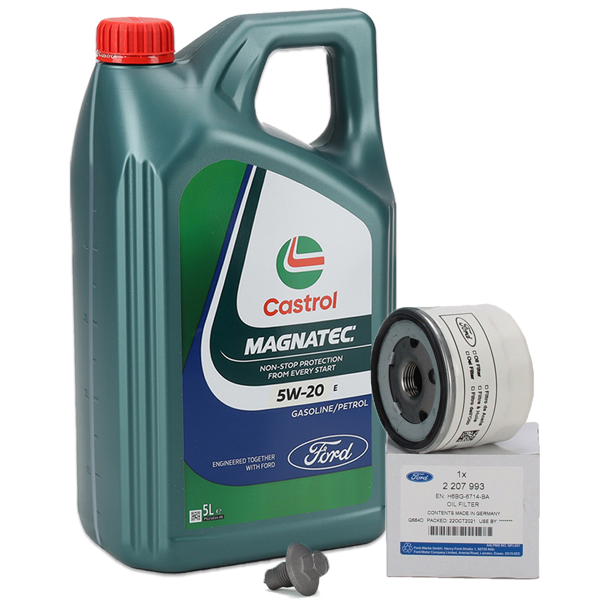 5L ORIGINAL Ford CASTROL Motoröl E 5W20 + Ölfilter + Schraube Focus 4 MK4 1.0/1.5 EcoBoost