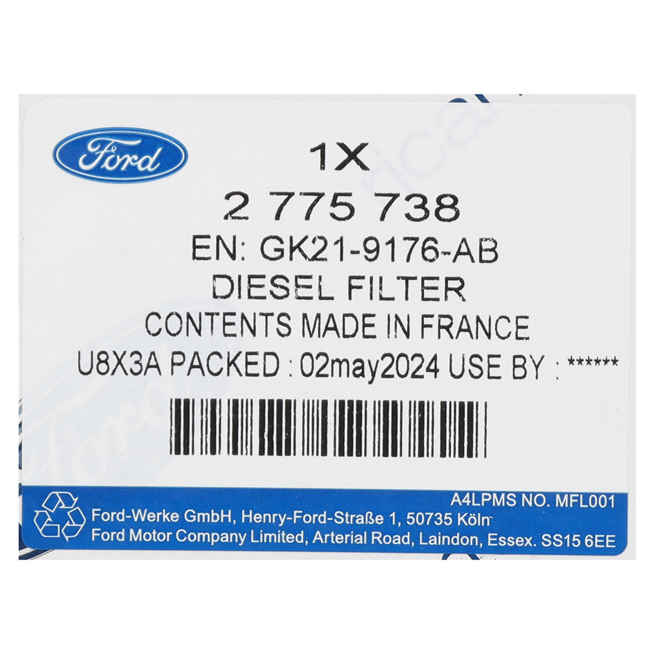 Genuine Ford Fuel Filter For Tourneo Transit V362 V363 2.0 – 2775738 / 2005485 – Made In Germany