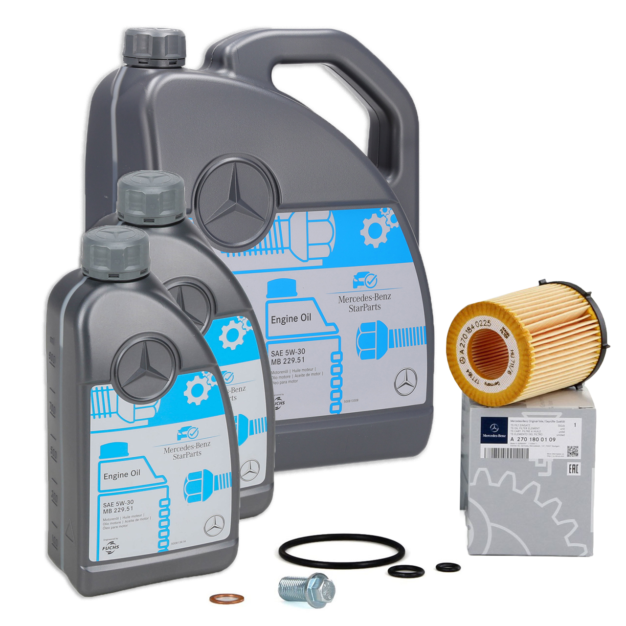 7 liters of ORIGINAL Mercedes-Benz OIL Engine oil 5W30 MB 229.51 + Oil filter 2701800109