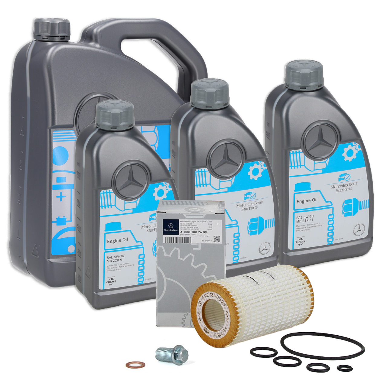 8 Liter ORIGINAL Mercedes-Benz &Ouml;L Motor&ouml;l 5W30 MB 229.51 + &Ouml;lfilter 0001802609