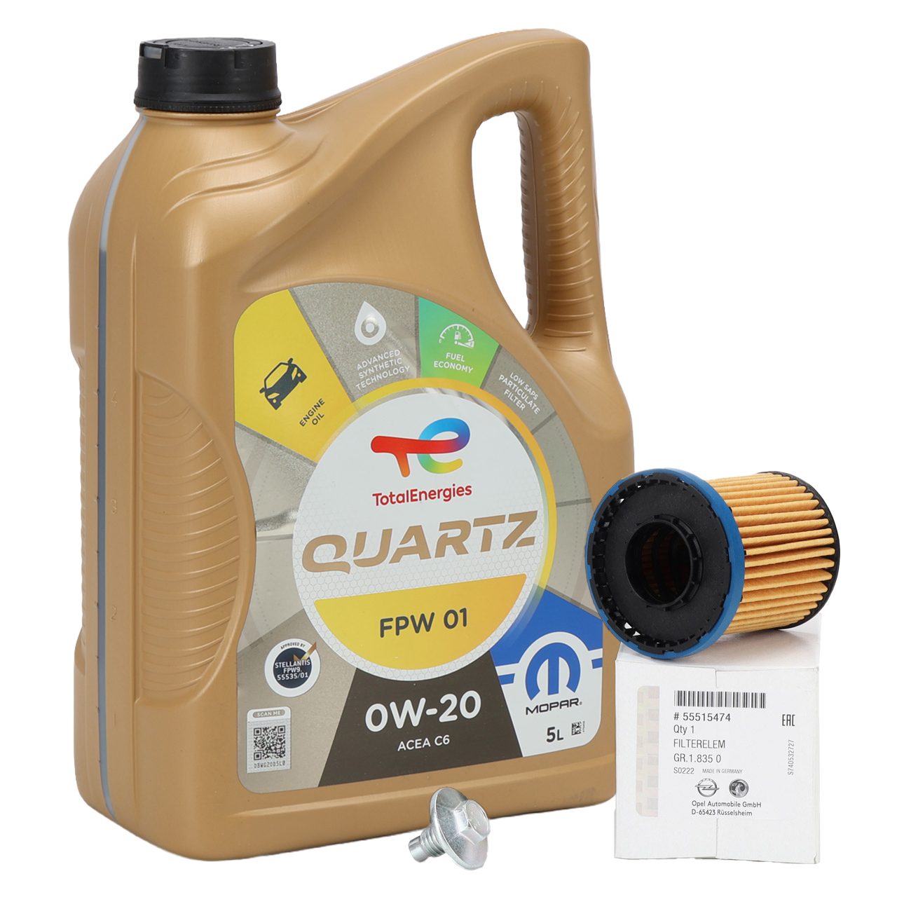 5L ORIGINAL Mopar TOTAL QUARTZ FPW 01 0W-20 + &Ouml;lfilter Insignia B 2.0 CDTi 174 PS F20DVH