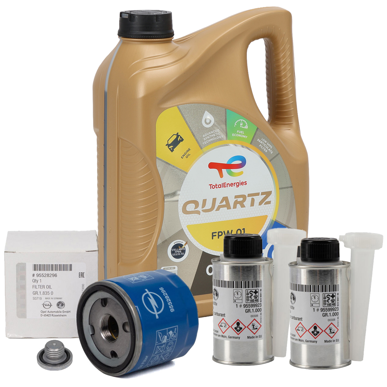 5L TOTAL QUARTZ FPW 01 0W-20 + ORIGINAL MOPAR &Ouml;lfilter 95528296 + 2x Additiv