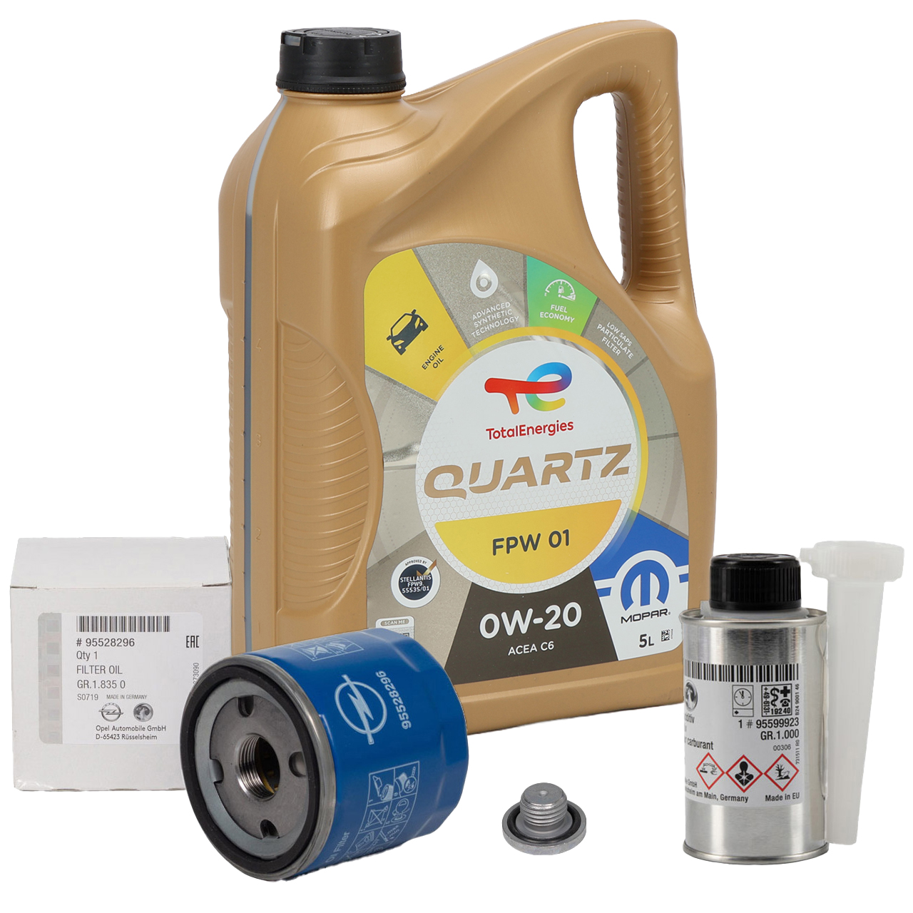 5L 5 liters ORIGINAL Opel engine oil 0W20 + oil filter 95528296 + 1x additive Astra K Insignia