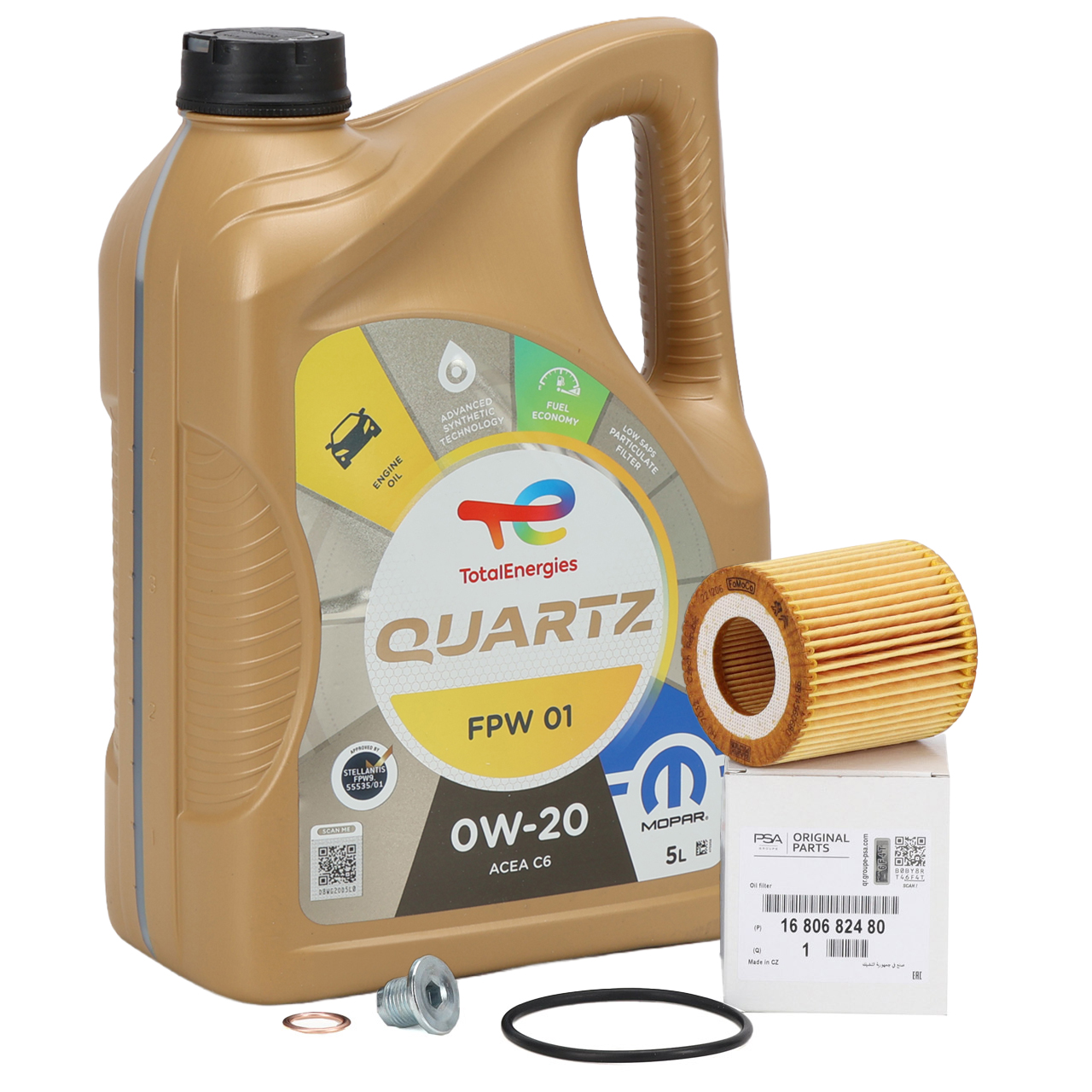 5L TOTAL QUARTZ FPW 01 0W-20 + ORIGINAL PSA OPEL MOPAR &Ouml;lfilter 1.5 BlueHDi