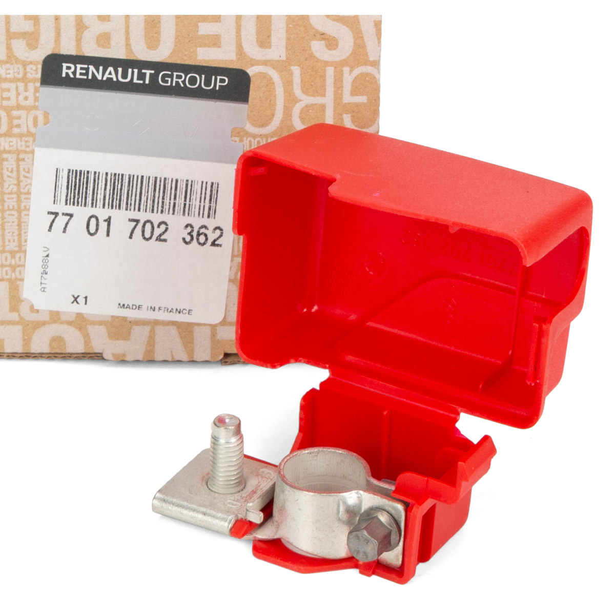ORIGINAL Renault battery terminal clamp, positive terminal, red, Clio 2, Kangoo, Espace 2, Avantime, 7701702362
