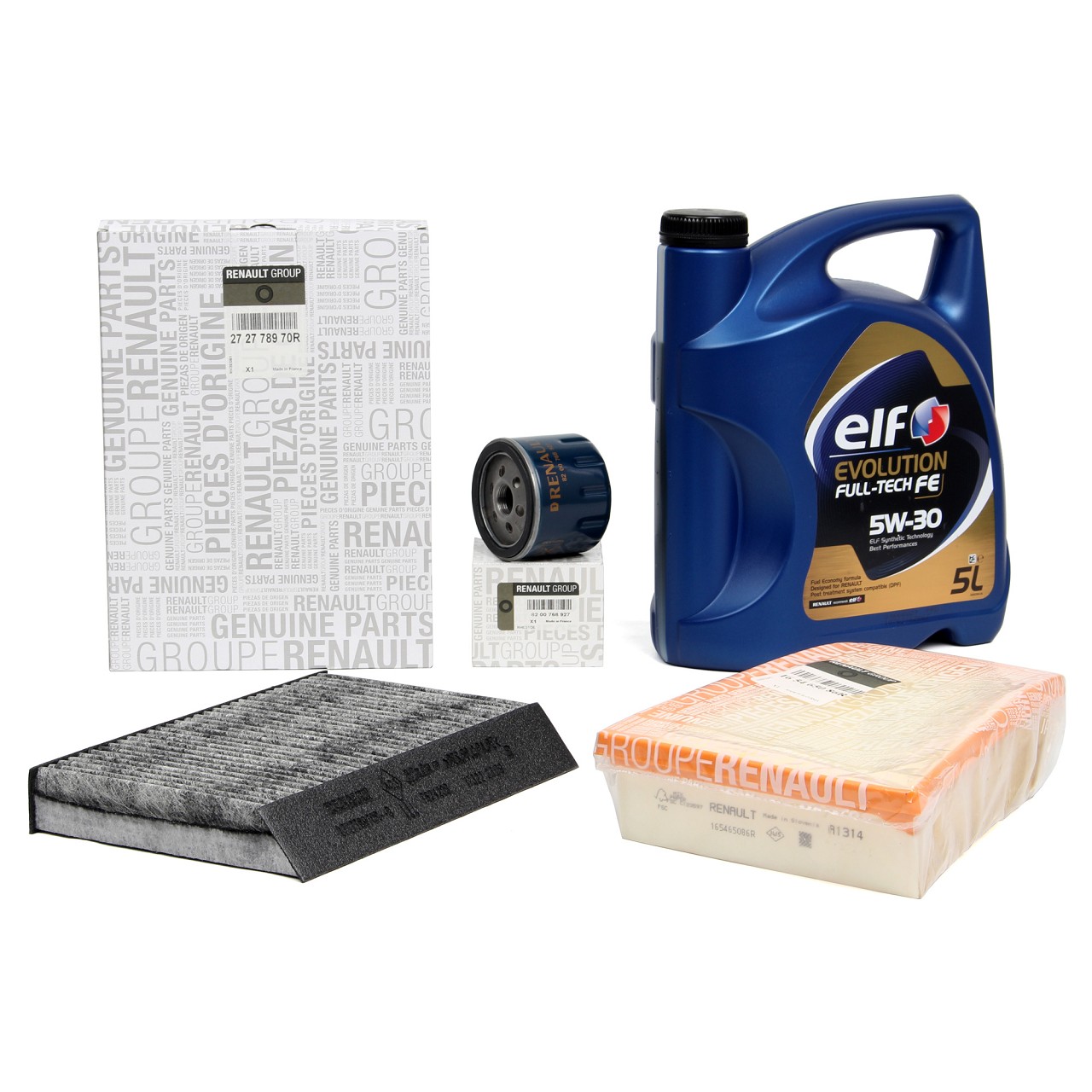 ORIGINAL Renault filter set, 4 pieces + 5L Elf Evolution 5W-30 for FLUENCE MEGANE III