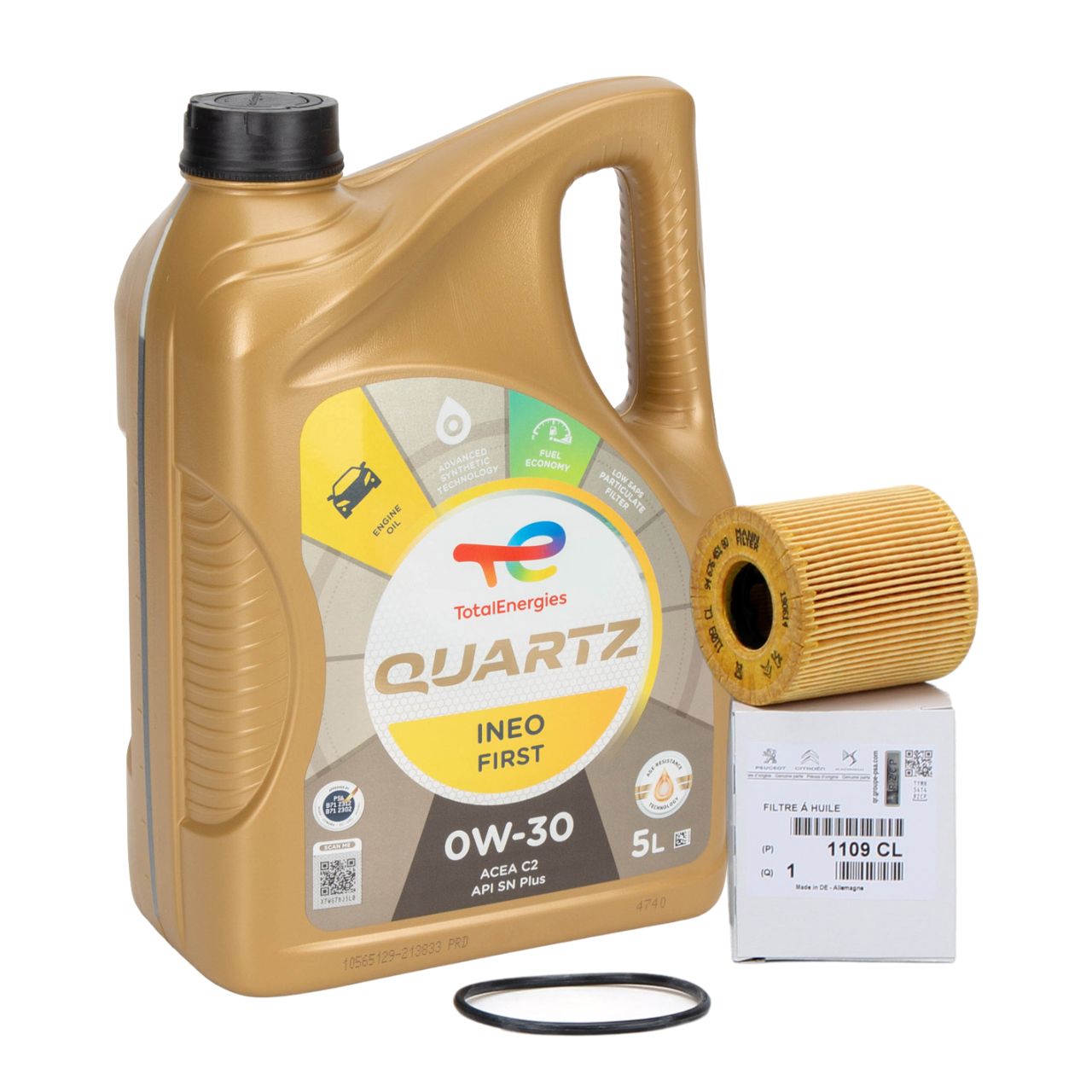 5L 5 liters TOTAL QUARTZ INEO FIRST 0W-30 + ORIGINAL PSA oil filter 1109.CL