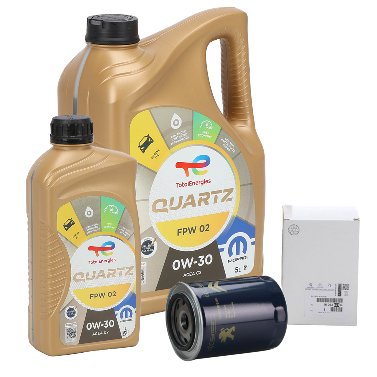 6L ORIGINAL Mopar TOTAL QUARTZ FPW 02 0W-30 Motoer&ouml;l + PSA &Ouml;lfilter 1606267580