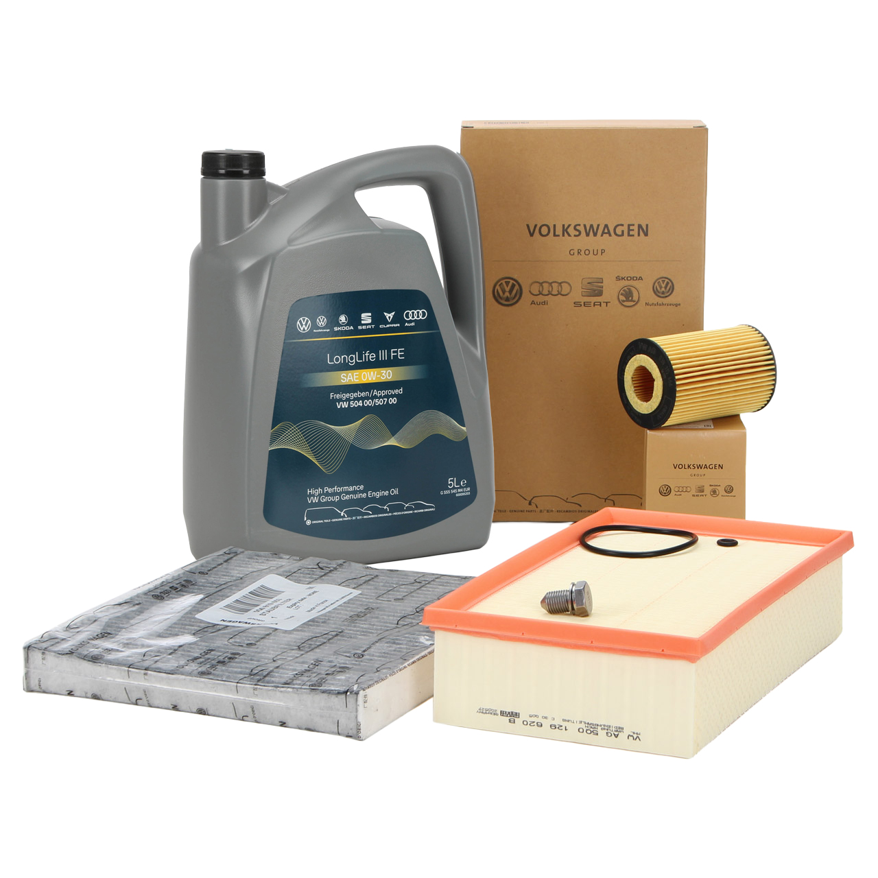 ORIGINAL AUDI VW filter set, 3 pieces + 5L 0W30 engine oil Golf 7 Passat A3 8V Q2 Q3 1.6/2.0 TDI