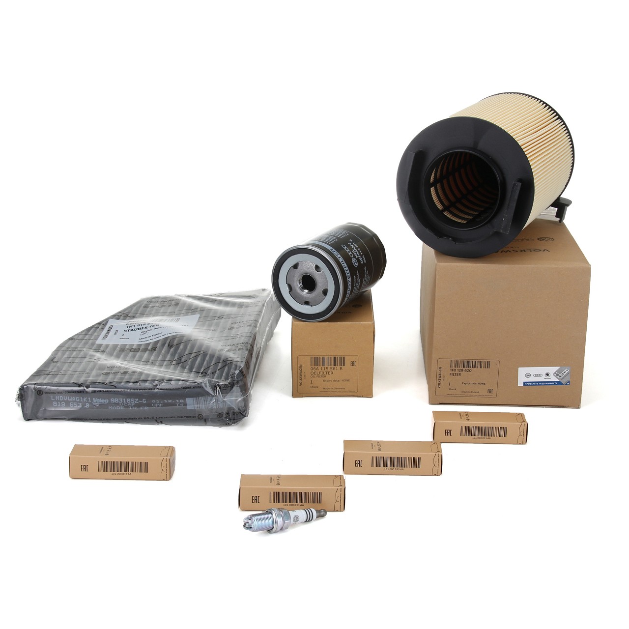 ORIGINAL VW Filterset 3-tlg + 4x Z&uuml;ndkerze Golf 5 6 Passat B6 Touran A3 8P Leon 1P 1.6