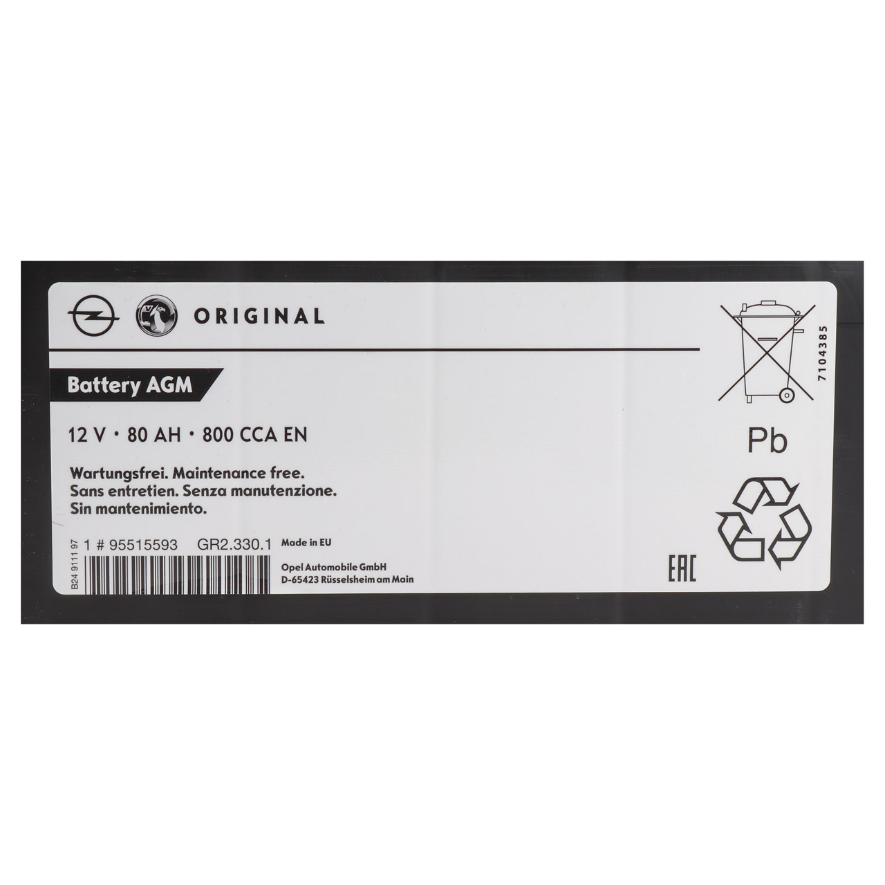 ORIGINAL OPEL Autobatterie Starterbatterie 12V 80Ah 800 CCA EN 1201091 95515593